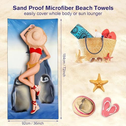 YISUMEI Penguins Family Beach Towels for Adults Extra Large 180 x 90 cm, Microfibre Quick Dry Towel for Travel Swimming Camping Sports - Image 4