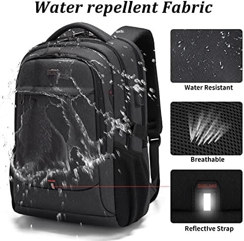 DUSLANG Travel Laptop Backpack, Work Bag Laptop Bag with USB Charging Port, Anti Theft Business Backpack, College School Rucksack for Men and Women, Fits 17 Inch, Black - Image 5