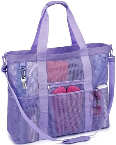 GYEUKHAM Mesh Beach Bag - Large Beach Tote Bag with Multiple Pockets for Family Beach Bag for Toys & Vacation Essentials