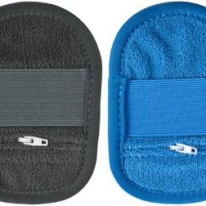 Gosknor 2pcs Sand Remover Bag, Wipe Off Cleaner Mitts Soft Comfortable Sand Remover Pouch Brush with Zipper Seaside Vacation Essentials for Camping Beach Party Activities Accessories(Gray, Blue)