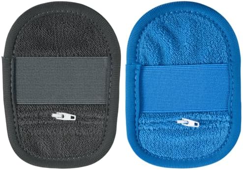 Gosknor 2pcs Sand Remover Bag, Wipe Off Cleaner Mitts Soft Comfortable Sand Remover Pouch Brush with Zipper Seaside Vacation Essentials for Camping Beach Party Activities Accessories(Gray, Blue)