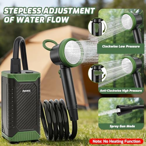 Portable Camping Shower, 8000mAh Rechargeable Camping Shower Pump with Intelligent LED Display, IPX8 Waterproof Outdoor Shower Kit for Hiking, Travel, Car, Pet, Campervan, Army Green - Image 4