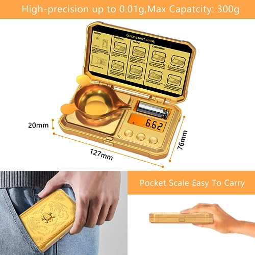 GRAM PRES Digital Pocket Gram Scale 300g x 0.01g Accuracy, Small Mini High Precision Gold Scale Digital Weight Grams And Oz For Jewelry,Diamond,Arrows, Powders And Medicine,With 50g Cal Weights - Image 3