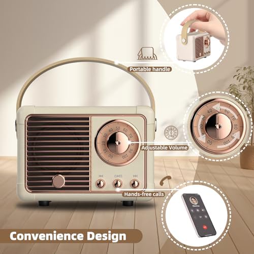 Retro Portable Bluetooth Speaker Teenage Girls Gifts Birthday Presents for Women,Her&Him,Kids,Adults,Boy Bluetooth Speaker Hands-Free Calling Support AUX,TF Card/U-Disk Bedroom Decor XMAS Gifts(Beige) - Image 6