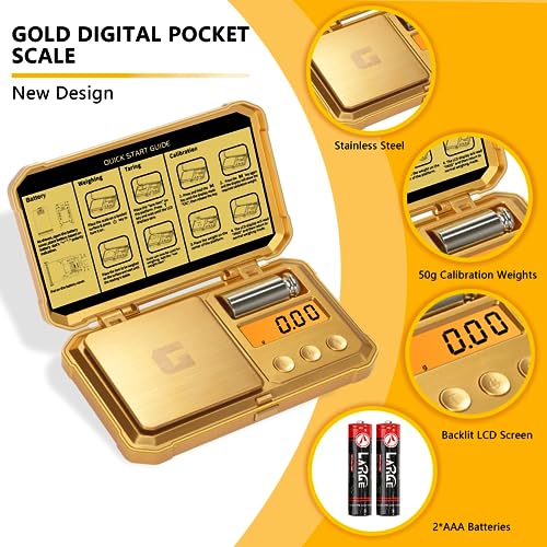 GRAM PRES Digital Pocket Gram Scale 300g x 0.01g Accuracy, Small Mini High Precision Gold Scale Digital Weight Grams And Oz For Jewelry,Diamond,Arrows, Powders And Medicine,With 50g Cal Weights - Image 2