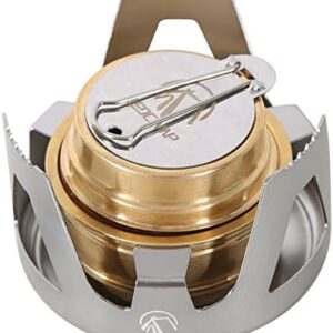 REDCAMP Mini Spirit Burner, Brass Alcohol Stove with Adjustable Flame & Wind Shield, Ultralight Portable Camping Stove for BBQ Backpacking Hiking Outdoor Cooking Picnic, Fuel Not Included (Silver)