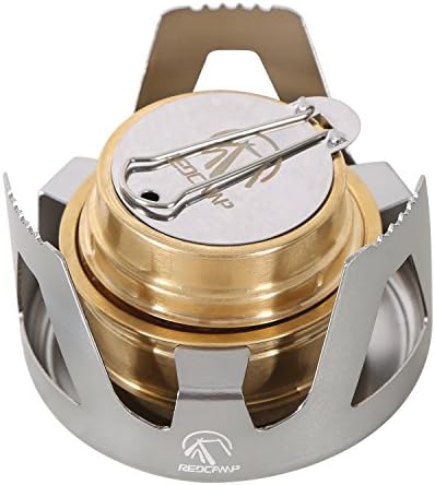 REDCAMP Mini Spirit Burner, Brass Alcohol Stove with Adjustable Flame & Wind Shield, Ultralight Portable Camping Stove for BBQ Backpacking Hiking Outdoor Cooking Picnic, Fuel Not Included (Silver)