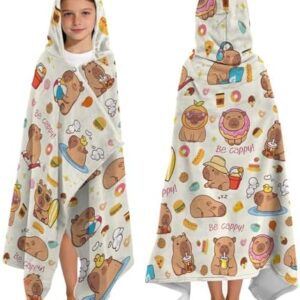 Capybara Hooded Towels for Kids 127x76cm Poncho Towels for Kids Boys Teens Beach Towel for Swimming Pool Cute Capybara Wearable Bath Towel