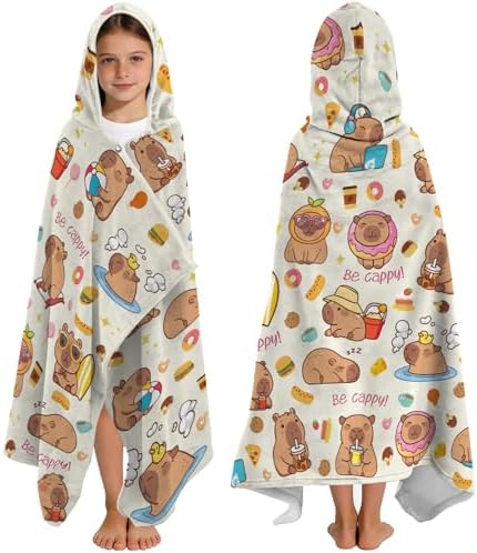 Capybara Hooded Towels for Kids 127x76cm Poncho Towels for Kids Boys Teens Beach Towel for Swimming Pool Cute Capybara Wearable Bath Towel