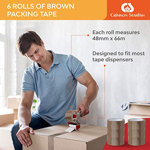 Crimson Starfish 12 x Brown Packaging Tape Rolls 48mm x 66m | Packaging Tape for Packing Parcels, Boxes, Postage, Moving House | Adhesive Parcel & Brown Packing Tape | Moving Out Essentials - Image 5
