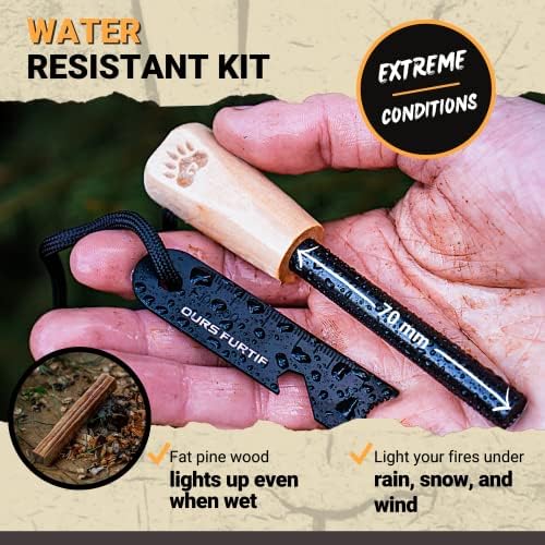 Survival Flint and Steel - Fire Starter Ferrocerium XL 10mm - Light More Than 15,000 Fires Ferro Rod - Firelighter Included - Firestarter Survival Kit for Camping, Bushcraft (Pine wood) - Image 4