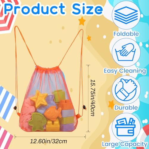 2PCS Large Drawstring Mesh Beach Backpack Bag Toys Outdoor Bags | Portable Sand Toys Storage Net Vacation Essentials Shell Collecting Bag Beach Must Haves Box Toy Seashell Travel Pouch - Image 2
