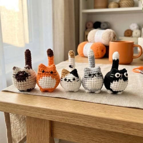 HAPLOVE Crochet Cat Set, 5 Pcs Cute Knitted Kitty Bag Charms, Soft Yarn, Kawaii Animal Backpack Purse Accessories, Keychain Making,Pet Lover Gifts for Women Girls Teens - Image 8