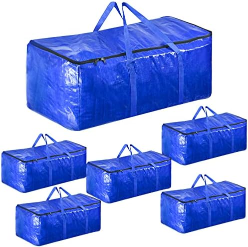 85L Large Bags for Moving House - 6 Pack, Packing Bags for Moving House Essentials with Zips, Waterproof Storage Bags for Home Solid&Reusable (Blue)