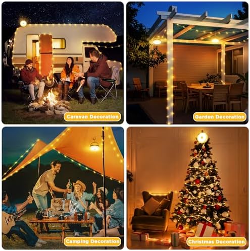 Famgoods Solar Camping Lights, 32.8Ft Solar & USB Retractable Camping String Lights with 8 Lighting Modes, IP65 Waterproof Tent Lights for Camping, 30s Roll up Camp Light for Outdoor, Tent, RV, Party - Image 6