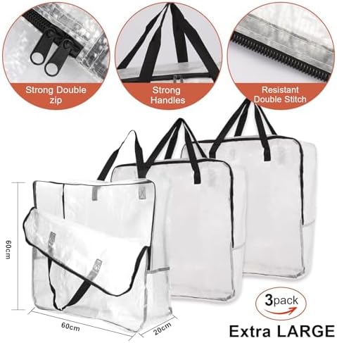Bargain Factory Storage Bags Pack of 3 Extra Large Heavy Duty Moving House Essentials, Strong Handles & Zips, Clothes Storage, Packing, Laundry Bags, Reusable and Sustainable - Image 4