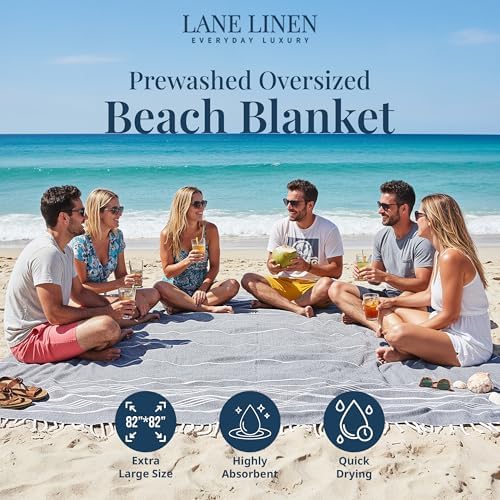 LANE LINEN Big Beach Blanket XL – Turkish Cotton Oversized Quick Dry Towel – XXL Sand Free 208x208 cm Towel for Camping, Travel, Beach, and Picnic Essentials - Smokey Black - Image 2