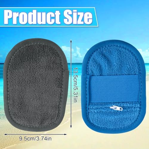 Gosknor 2pcs Sand Remover Bag, Wipe Off Cleaner Mitts Soft Comfortable Sand Remover Pouch Brush with Zipper Seaside Vacation Essentials for Camping Beach Party Activities Accessories(Gray, Blue) - Image 2