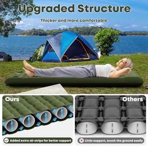 Camping Air Bed 12-15CM Extra Thick, Reinforced Support Structure with Built-in Foot Pump and Pillow Portable Camping Sleeping Mat Air Mattress for Tent Backpacking Hiking Travel - Image 2