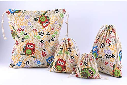 4 pcs Drawstring Storage Bag Set for Baby Stuff, Travel Home Accessories - Colorfull Owl - Image 2