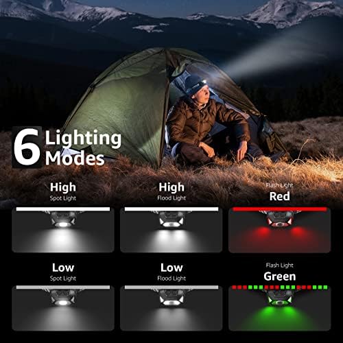 Lepro Head Torch Rechargeable, 2 Pack 2000L Waterproof LED Headlamp with Red Warning Lights, 30Hrs Runtime, 6 Lighting Modes, for Running Fishing Camping, Super Lightweight Headlight for Kids & Adults - Image 3