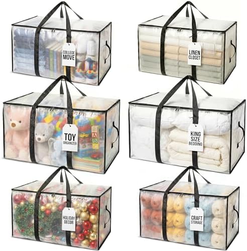 CLEARSPACE Large Moving Boxes & Storage Bags – Oversized Packing Bags with Backpack Straps, Zippers & Handles – Heavy-Duty for College Dorm, Christmas Decorations, 6 Pack