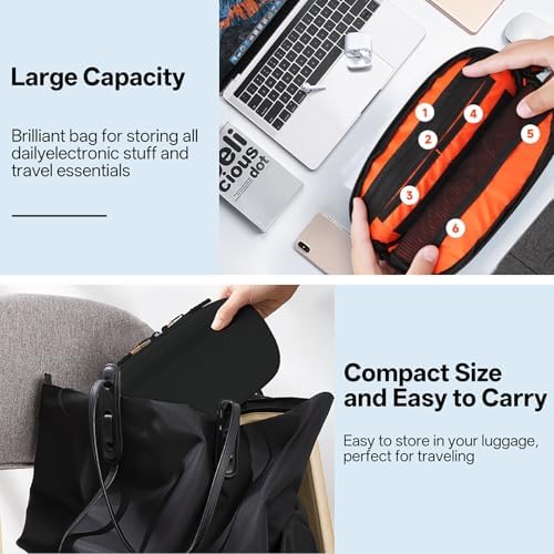 Teskyer Cable Organizer Bag - Portable, Waterproof, Compact Design, Travel Organiser, Travel Accessories, 23 x 13 x 5 cm, Black - Image 5