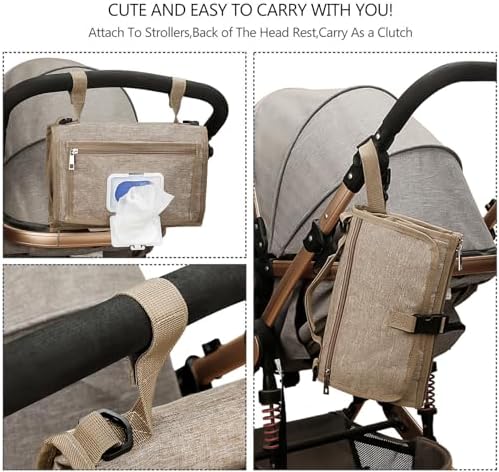Bebamour Portable Nappy Changing Mats with Wipes Pocket Travel Baby Changing Pads with Head Cushion for Infants Waterproof Diaper Changing Pads Newborn Essentials, Khaki - Image 6