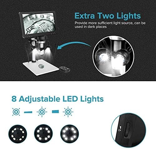 TOMLOV DM9 7" LCD Digital Microscope 1200X, 12MP Coin Magnification, 1080P HD Video Soldering USB Scope for Adult, with LED Light, Adjustable Metal Stand, PC/Windows/Mac Compatible, 32GB Card - Image 10
