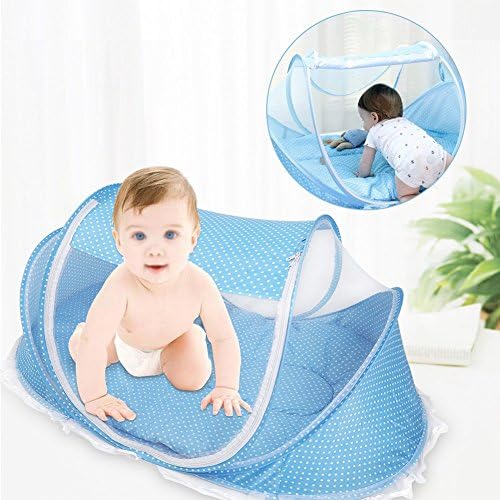 Baby Beach Tent,Portable Foldable Mosquito Net Anti-Bug Crib Cradle Tent with Mattress Pillow for Baby Infant Portable Baby Travel Tent (Blue) - Image 2