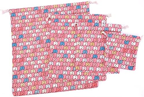 4 pcs Drawstring Storage Bag Set for Baby Stuff, Travel Home Accessories - Pink Elephant - Image 3