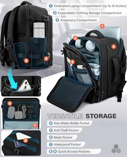 VANKEV Ryanair EasyJet Eurowings Wizz Air Cabin Bag Expandable 40x30x20 to 40x30x25, 24L to 30L, Underseat Hand Luggage For Travel Fits 15.6 Inch Laptop black - Image 3