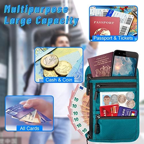 Travel Neck Wallet Passport Holder RFID Blocking Waterproof Passport Wallet Pouch Travel Document Holder Organiser Bag with Adjustable Neck Strap for Men Women, Lake Blue - Image 3