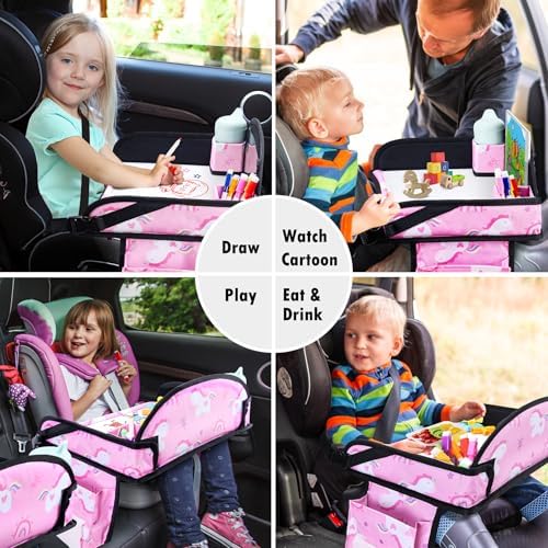 Kids Travel Tray, Travel Tray for Kids Car Seat, Toddler Car Seat Lap Tray, Carseat Tray for Kids Travel, Carseat Table Tray for Kids Travel Activities (Pink) - Image 4