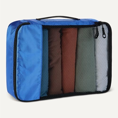Amazon Essentials 4-Piece Packing Cubes Travel Accessories Set, Luggage Organiser with Double Zip, Mesh Top, 100% Polyester, Medium, Blue (Previously Amazon Basics) - Image 4