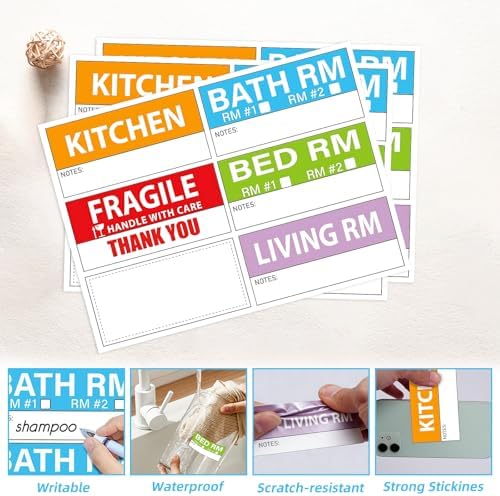 150PCS Home Moving Labels, 90x42mm 5 Color Coding Labels Packing Box Stickers with 25 Fragile and Blank Customizable Writable for House Wardrobe Furniture Apartment Moving House Essentials - Image 3