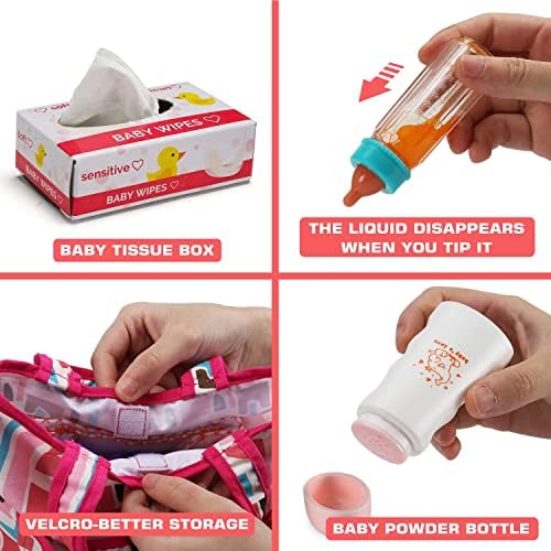 13 Pack Baby Accessories - Baby Doll Feeding and Caring Toys Set Includes Diaper Bag, Doll Diapers, Magic Bottle, Mat for Girl Toddler Kid, Babies Pretend Play Set for Birthday Gift Christmas - Image 2