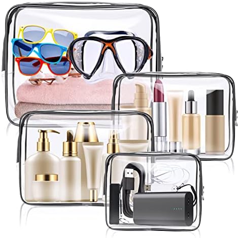 Aucuu 4-Pack Clear Wash & Makeup Bags TSA Approved Makeup Bags, PVC Waterproof Travel Wash Bags for Family, Men, Women (Largea, Medium, Small, Minimum) - Image 8