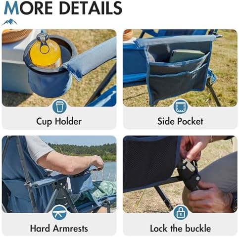 Portal Folding Camping Chair for Adults with Lumbar Support Heavy Duty 180KG High Back Garden Festival Picnic Chair Hard Armrests Deluxe Foldable Collapsible Portable for Fishing Beach Patio - Image 6