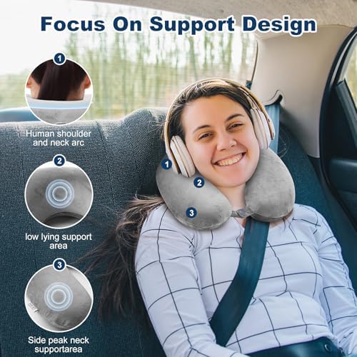 kierain Travel Pillow Memory Foam Neck Pillow for Travel Support Pillow Luxury Compact Lightweight Quick Pack for Camping Sleeping Rest Cushion (Gray) - Image 3