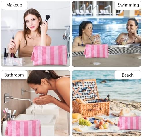 DYSHAYEN Makeup Bags for Purse,Small Clear Coated Cosmetic Bags for Women Girls, Waterproof Travel Organizer Zipper Pouch Beach Vacation Essentials, Pink-Hot Pink, 10x3.5x5.5 inches, Clear - Image 5