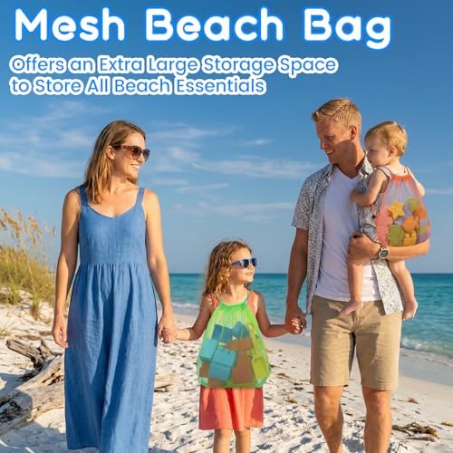 2PCS Large Drawstring Mesh Beach Backpack Bag Toys Outdoor Bags | Portable Sand Toys Storage Net Vacation Essentials Shell Collecting Bag Beach Must Haves Box Toy Seashell Travel Pouch - Image 3