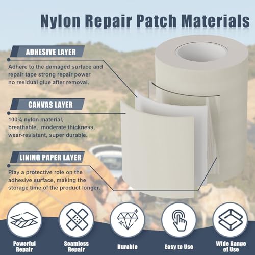 Nylon Repair Patches Nylon Repair Tape Nylon Fabric Patch Self Adhesive Outdoor Camping Gear Nylon Repair Kit for Tent, Umbrella, Down Jackets, Sleeping Bag, Knapsack - Image 3