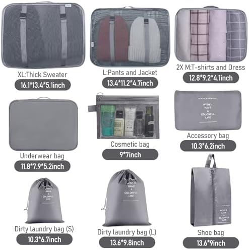 Packing Cubes for Suitcases, 10 pcs Travel Organiser Packing Bags for Clothes Shoes Toiletries Travel Luggage Organizers Storage Bags - Image 2