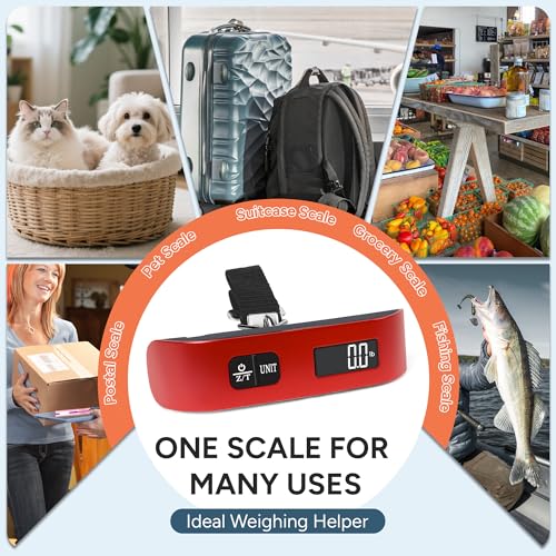 travel inspira Luggage Scale, Portable Suitcase Weighing Scales, Travel Accessories for Luggage, 110lb/50kg, Unit Conversion, Temperature Measurement, Auto Off, Battery Included (Red) - Image 7