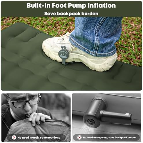 Camping Air Bed 12-15CM Extra Thick, Reinforced Support Structure with Built-in Foot Pump and Pillow Portable Camping Sleeping Mat Air Mattress for Tent Backpacking Hiking Travel - Image 3
