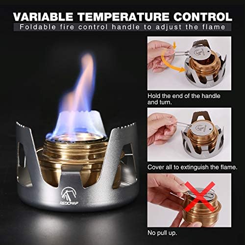 REDCAMP Mini Spirit Burner, Brass Alcohol Stove with Adjustable Flame & Wind Shield, Ultralight Portable Camping Stove for BBQ Backpacking Hiking Outdoor Cooking Picnic, Fuel Not Included (Silver) - Image 4