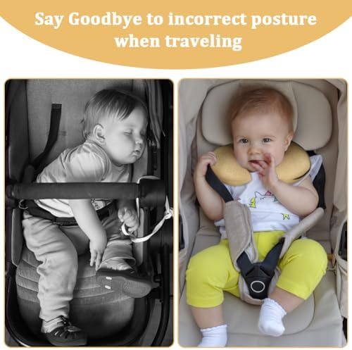 Kid's Travel Neck Pillow, Comfortable Support Heads Pillow for Children Soft U-shaped Head Neck Protector for Airplane Camping Car Sleeping(Khaki) - Image 6