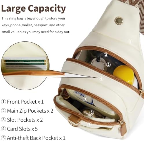 OSOCE Crossbody Bags for Women PU Shoulder Bag Small Sling Chest Bag Purses with Adjustable Guitar Strap Phone Cable Hole Fanny Pack Cross Body Bag with for Ladies Travel Shopping - Image 4