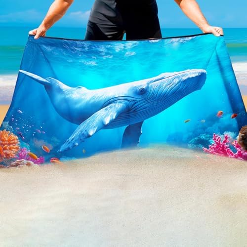 Blue Whale Beach Towel, Extra Large 180x90 cm 250GSM Microfibre, Sand Free Quick Dry, Ideal Vacation Gifts with Carry Bag for Pool Cruise Camping - Image 4